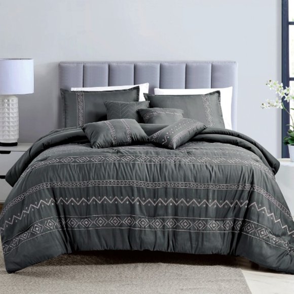 New Buffy 7PC Comforter Set King Queen Black - Picture 1 of 5
